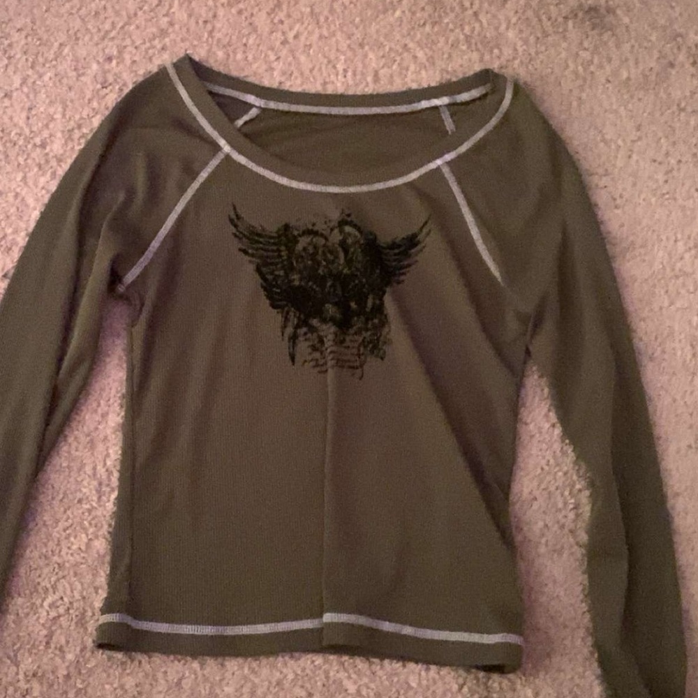 army green graphic long sleeve
